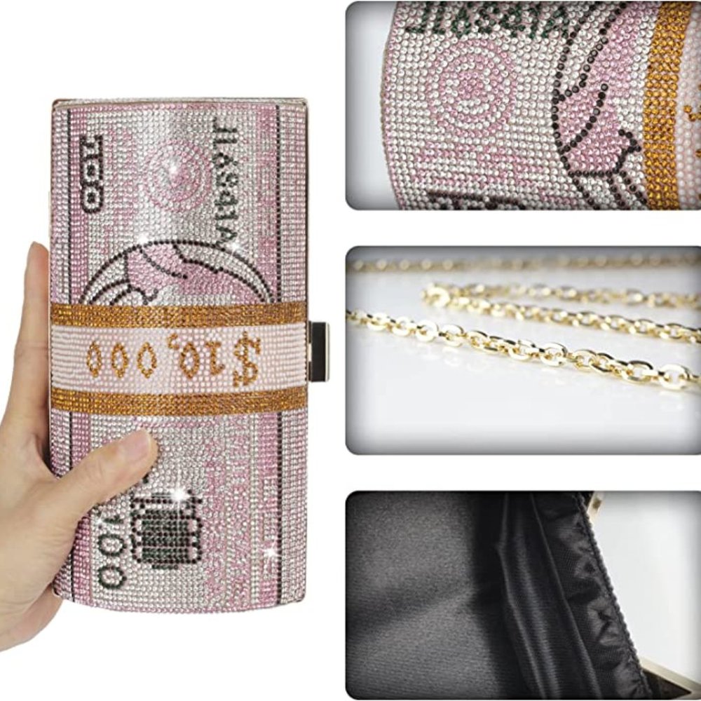 Evening Handbags Crystal Money Bag Purse Diamond Bling Clutches for Wedding
